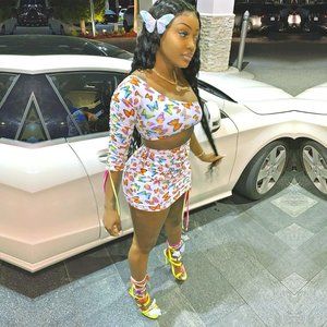Butterfly Print Sexy One Shoulder Two Piece Skirt